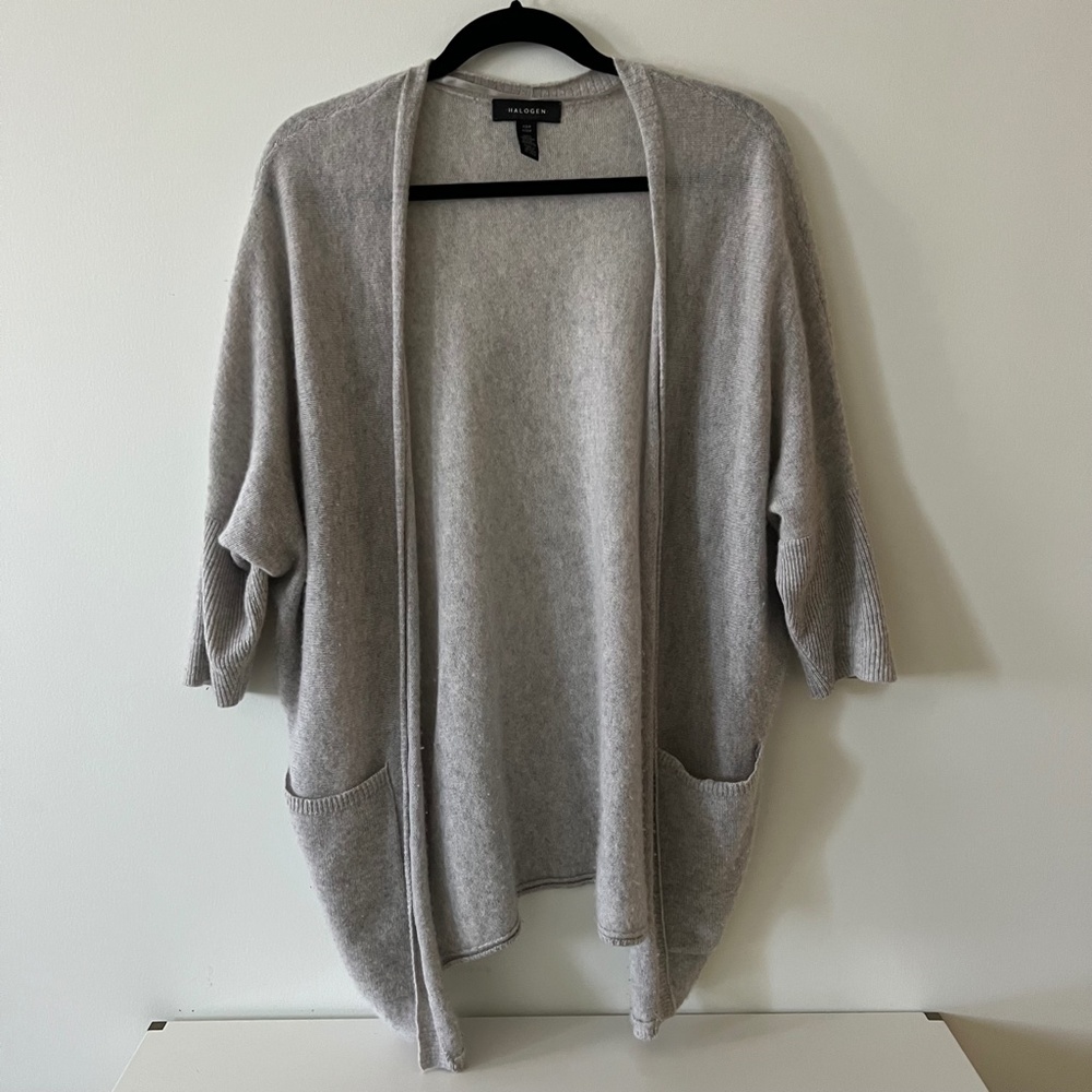 Halogen One Size Gray Open Front 100% Cashmere 3/… - image 4
